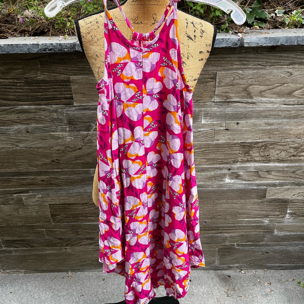 Girls Pink Printed Hanker-chief dress